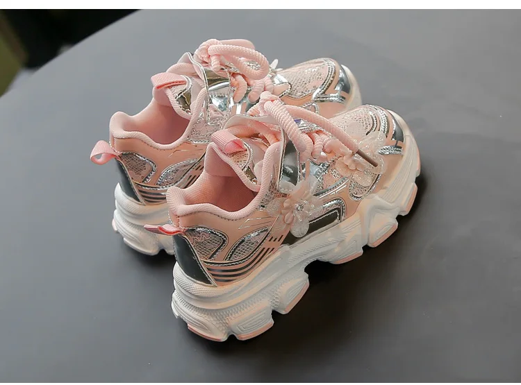 Kids Sneakers Princess Style Children Sports Shoes Non-slip Thick Soft Sole 2025 New Fashion Girls Running Shoes Sweet Elegant