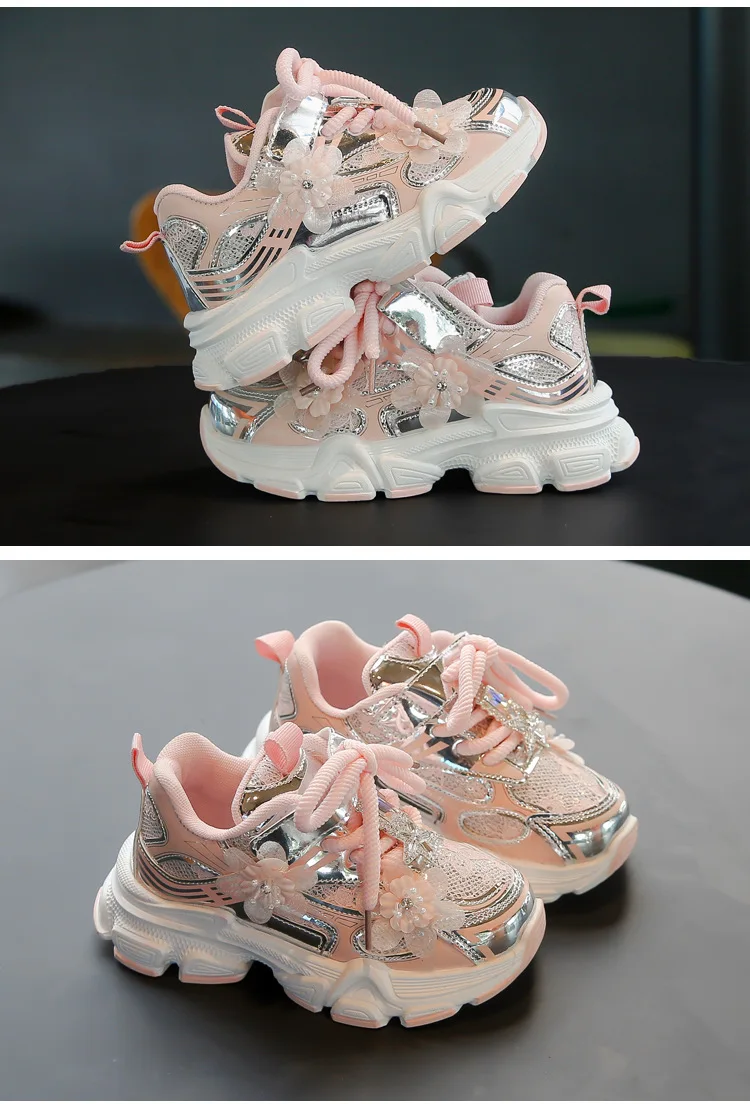 Kids Sneakers Princess Style Children Sports Shoes Non-slip Thick Soft Sole 2025 New Fashion Girls Running Shoes Sweet Elegant