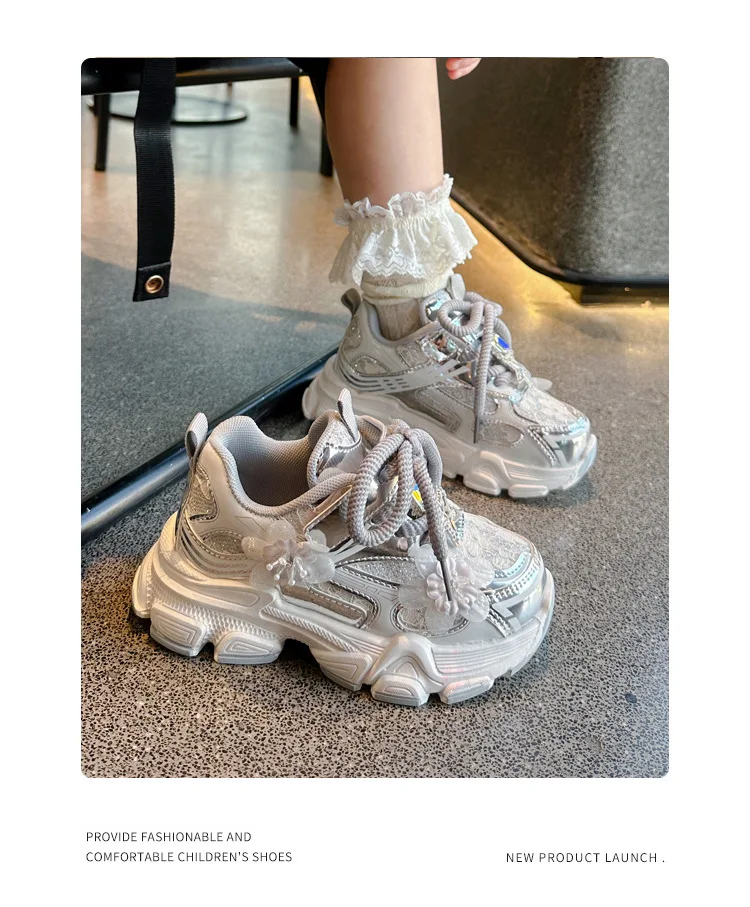 Kids Sneakers Princess Style Children Sports Shoes Non-slip Thick Soft Sole 2025 New Fashion Girls Running Shoes Sweet Elegant