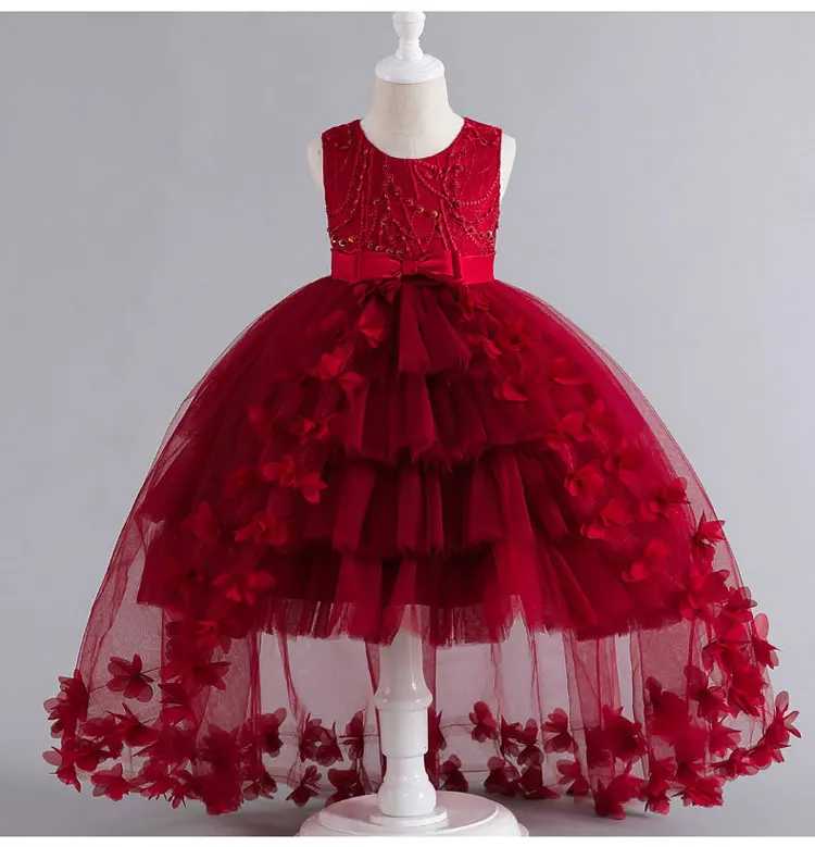 Fashion Solid Color Kids Dresses for Girls Sleeveless Lace Children Girls Ball Gown Summer Girls Party Dresses 3-12 Years