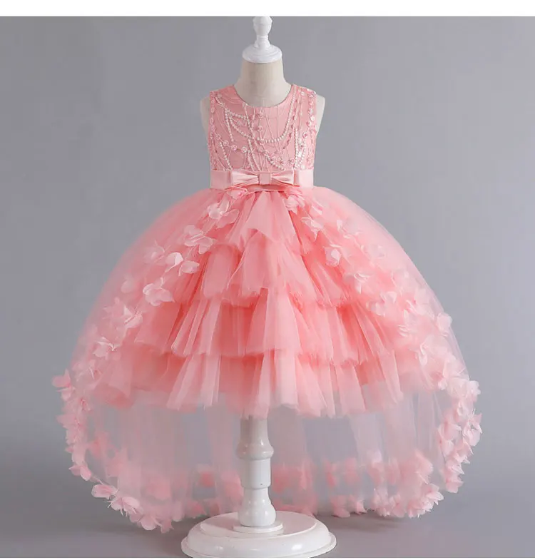 Fashion Solid Color Kids Dresses for Girls Sleeveless Lace Children Girls Ball Gown Summer Girls Party Dresses 3-12 Years