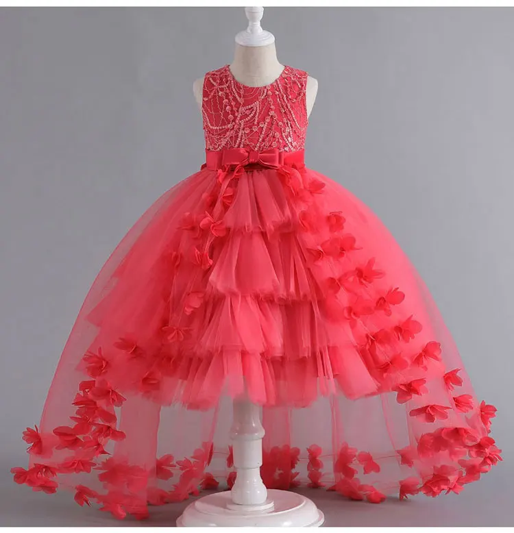Fashion Solid Color Kids Dresses for Girls Sleeveless Lace Children Girls Ball Gown Summer Girls Party Dresses 3-12 Years