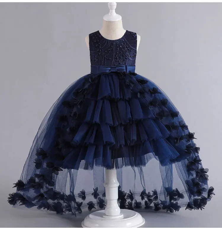 Fashion Solid Color Kids Dresses for Girls Sleeveless Lace Children Girls Ball Gown Summer Girls Party Dresses 3-12 Years