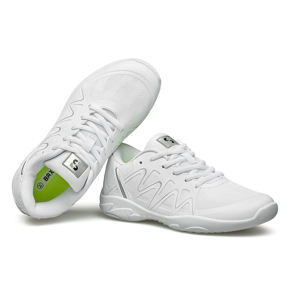 BAXINIER Girls White Cheerleading Shoes Lightweight Youth Cheer Competition Sneakers Kids Breathable Training Dance Tennis Shoes