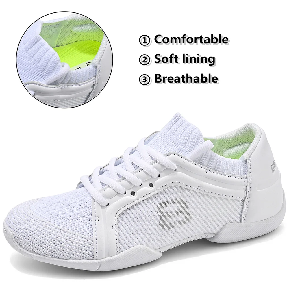 BAXINIER Girls White Cheerleading Shoes Lightweight Youth Cheer Competition Sneakers Kids Breathable Training Dance Tennis Shoes