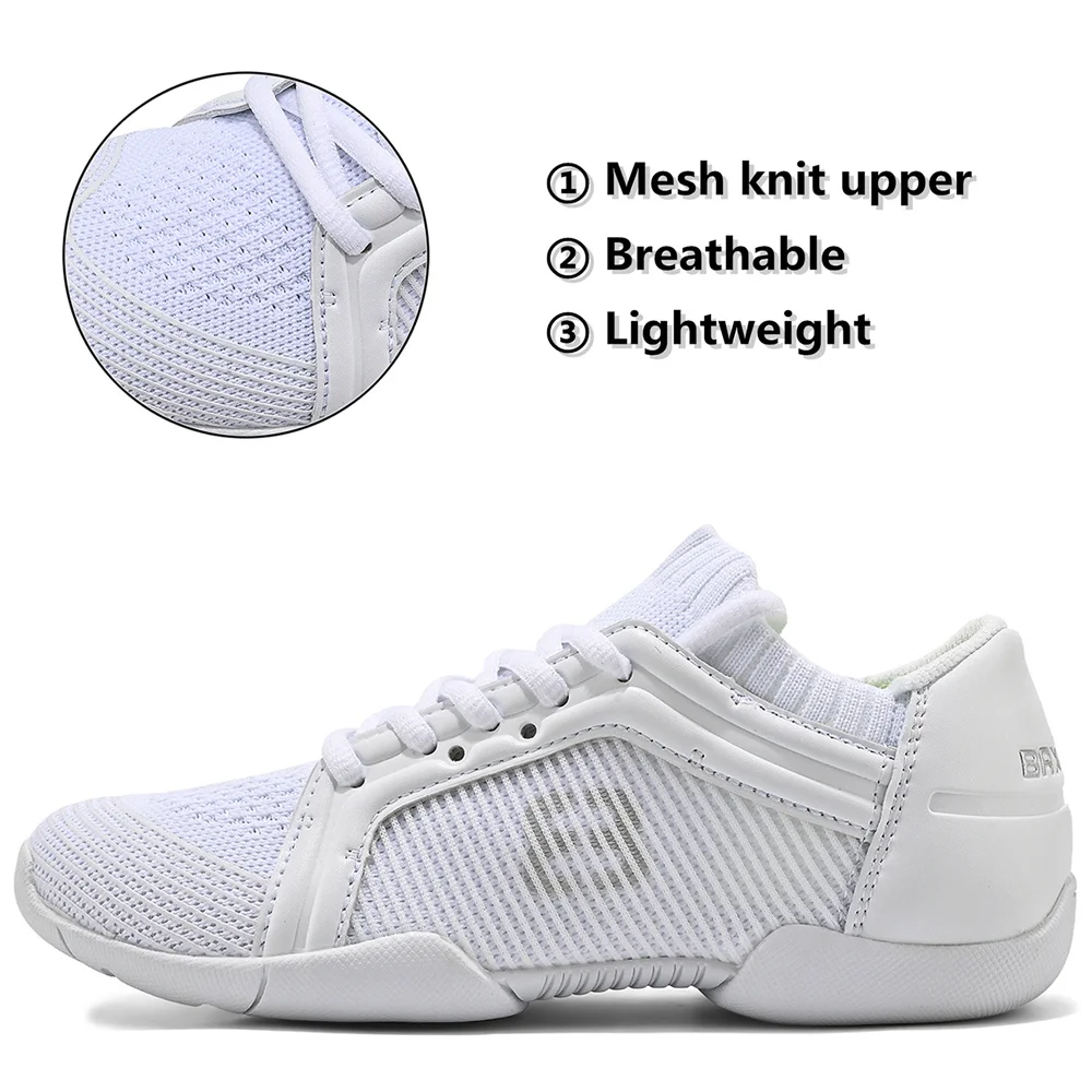 BAXINIER Girls White Cheerleading Shoes Lightweight Youth Cheer Competition Sneakers Kids Breathable Training Dance Tennis Shoes
