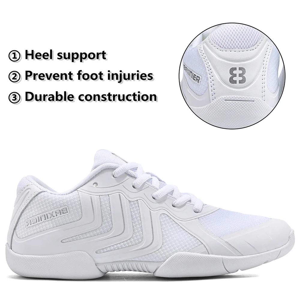 BAXINIER Girls White Cheerleading Shoes Lightweight Youth Cheer Competition Sneakers Kids Breathable Training Dance Tennis Shoes
