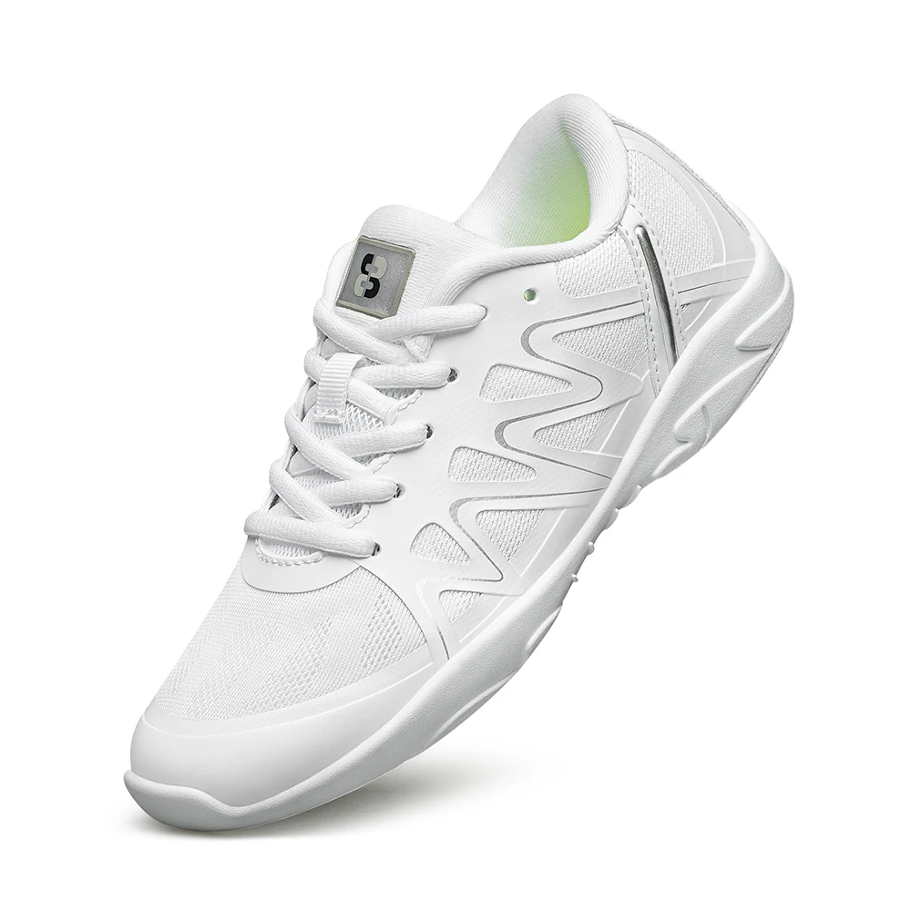 BAXINIER Girls White Cheerleading Shoes Lightweight Youth Cheer Competition Sneakers Kids Breathable Training Dance Tennis Shoes