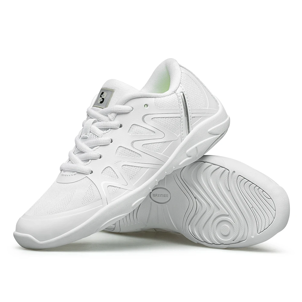 BAXINIER Girls White Cheerleading Shoes Lightweight Youth Cheer Competition Sneakers Kids Breathable Training Dance Tennis Shoes