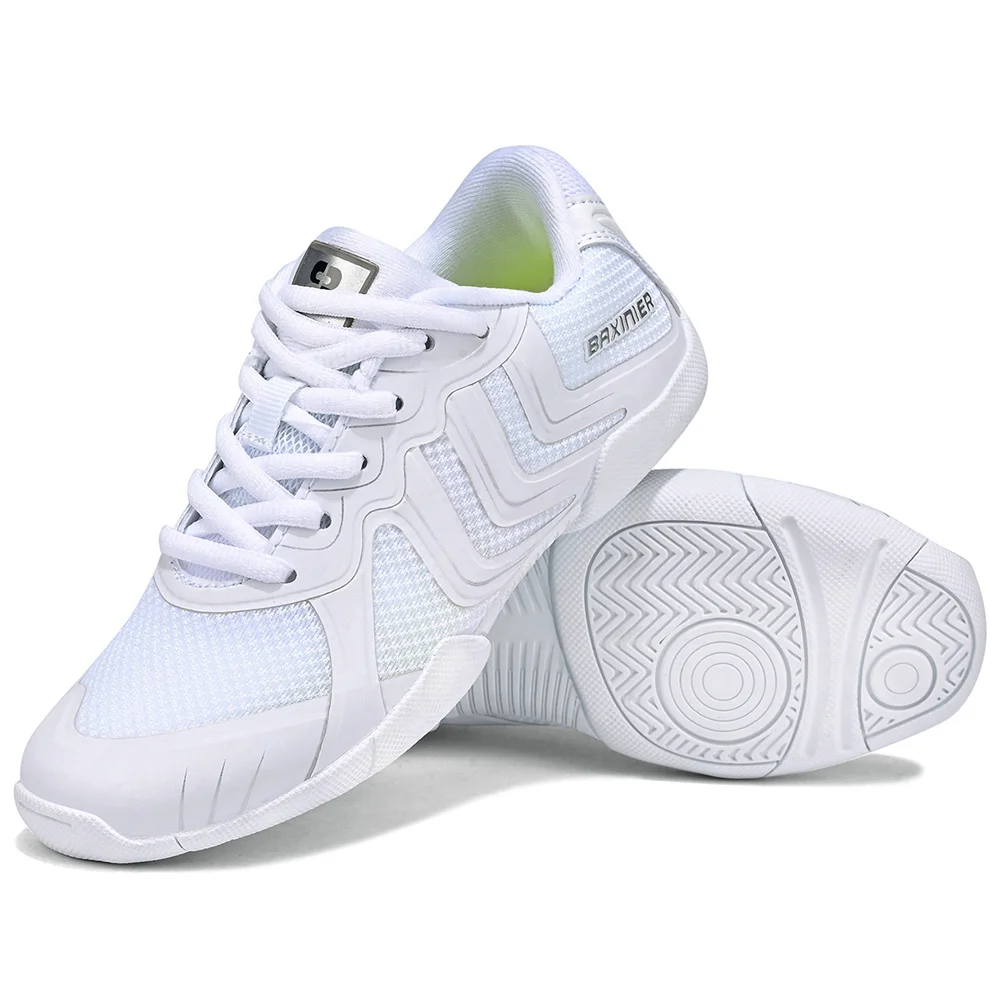 BAXINIER Girls White Cheerleading Shoes Lightweight Youth Cheer Competition Sneakers Kids Breathable Training Dance Tennis Shoes
