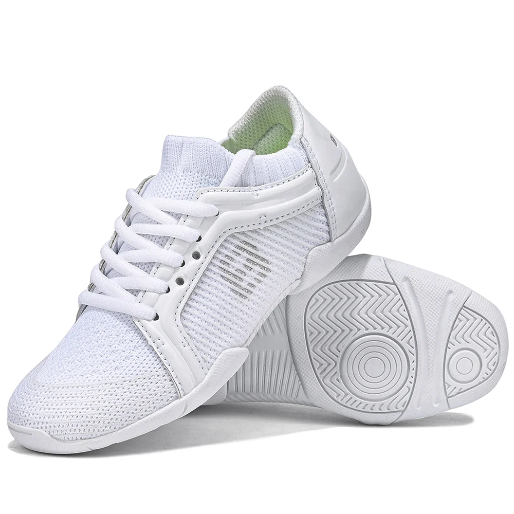 BAXINIER Girls White Cheerleading Shoes Lightweight Youth Cheer Competition Sneakers Kids Breathable Training Dance Tennis Shoes