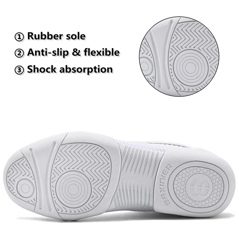 BAXINIER Girls White Cheerleading Shoes Lightweight Youth Cheer Competition Sneakers Kids Breathable Training Dance Tennis Shoes