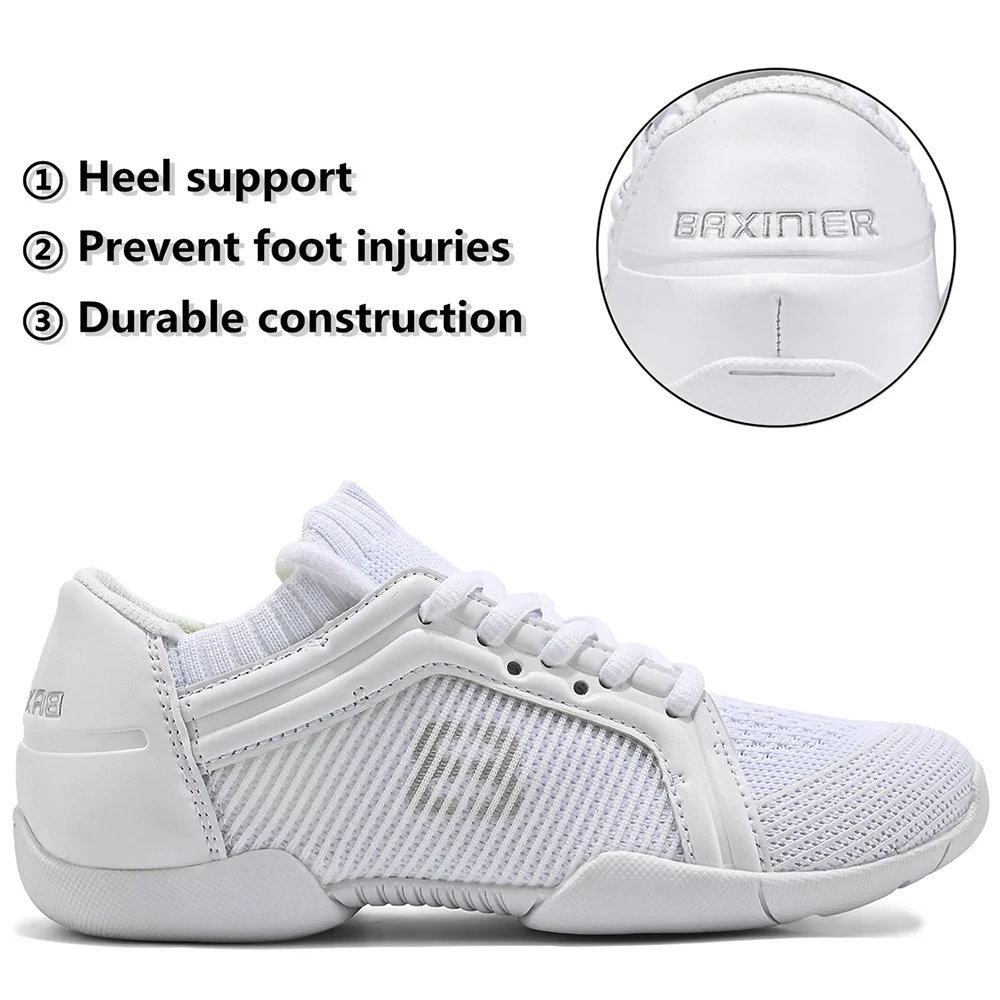 BAXINIER Girls White Cheerleading Shoes Lightweight Youth Cheer Competition Sneakers Kids Breathable Training Dance Tennis Shoes