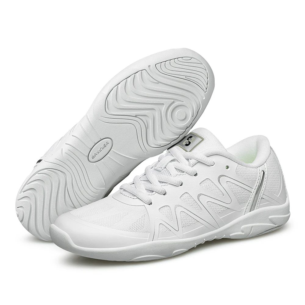 BAXINIER Girls White Cheerleading Shoes Lightweight Youth Cheer Competition Sneakers Kids Breathable Training Dance Tennis Shoes