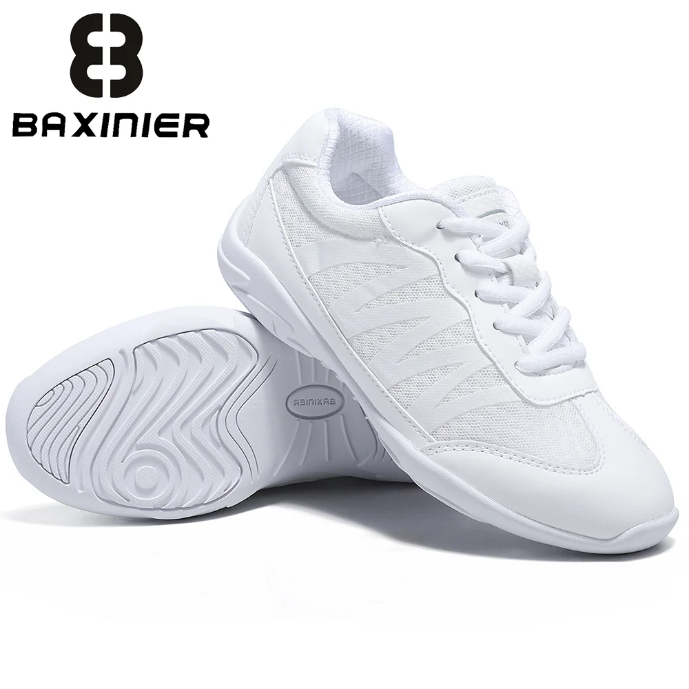 BAXINIER Girls White Cheer Trainers Lightweight Breathable Dance Tennis Youth Competition Sneakers for School Team Sports
