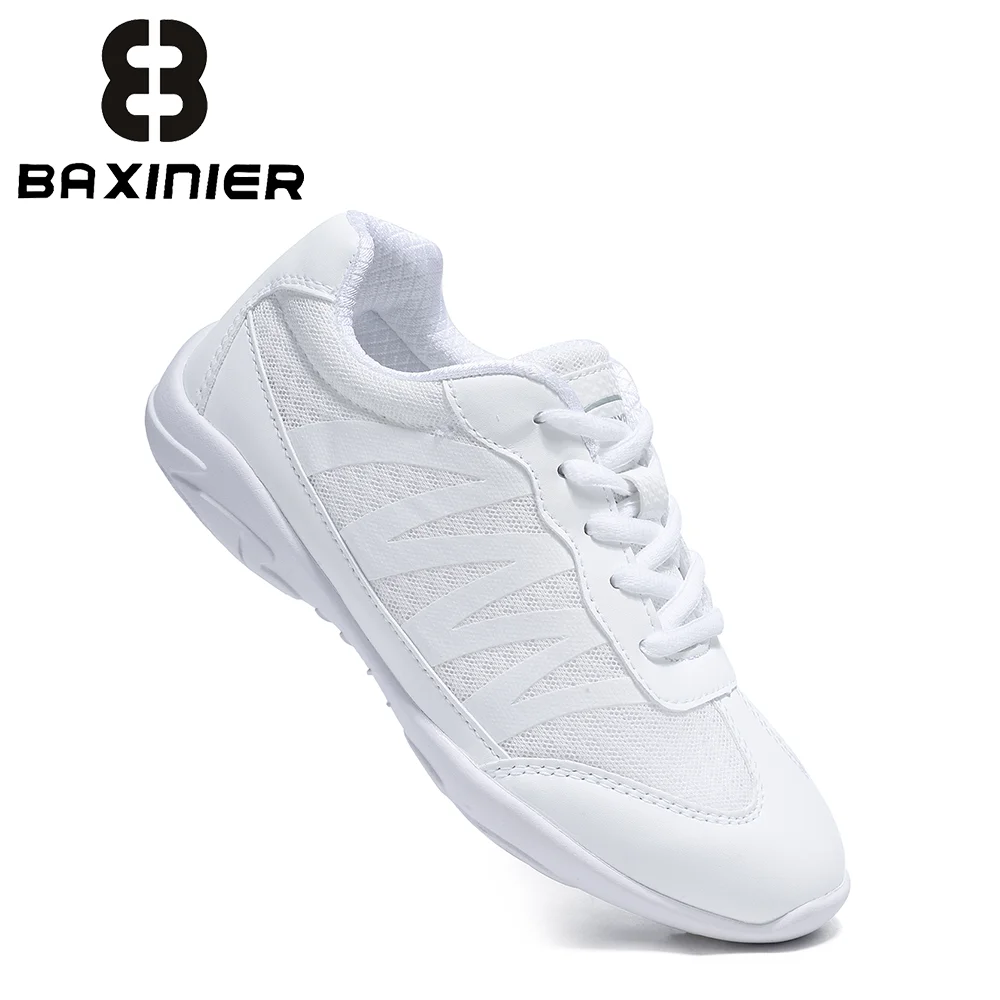 BAXINIER Girls White Cheer Trainers Lightweight Breathable Dance Tennis Youth Competition Sneakers for School Team Sports