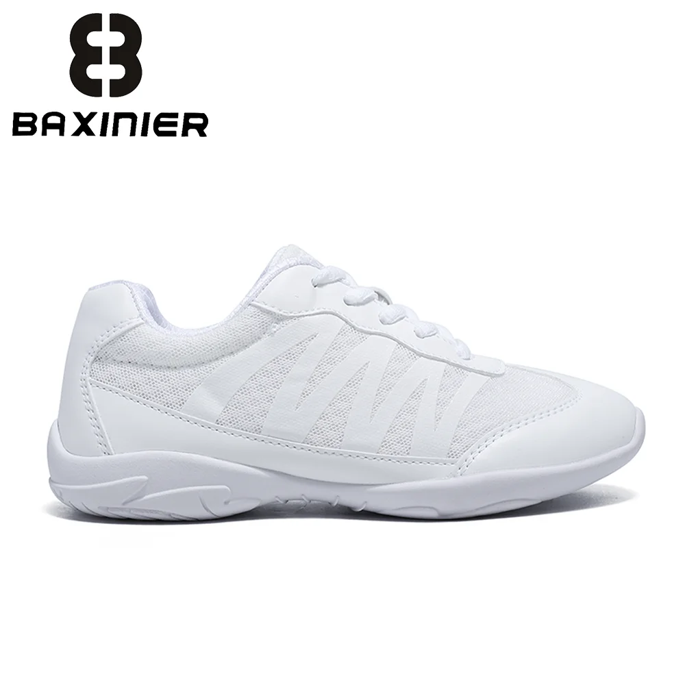 BAXINIER Girls White Cheer Trainers Lightweight Breathable Dance Tennis Youth Competition Sneakers for School Team Sports