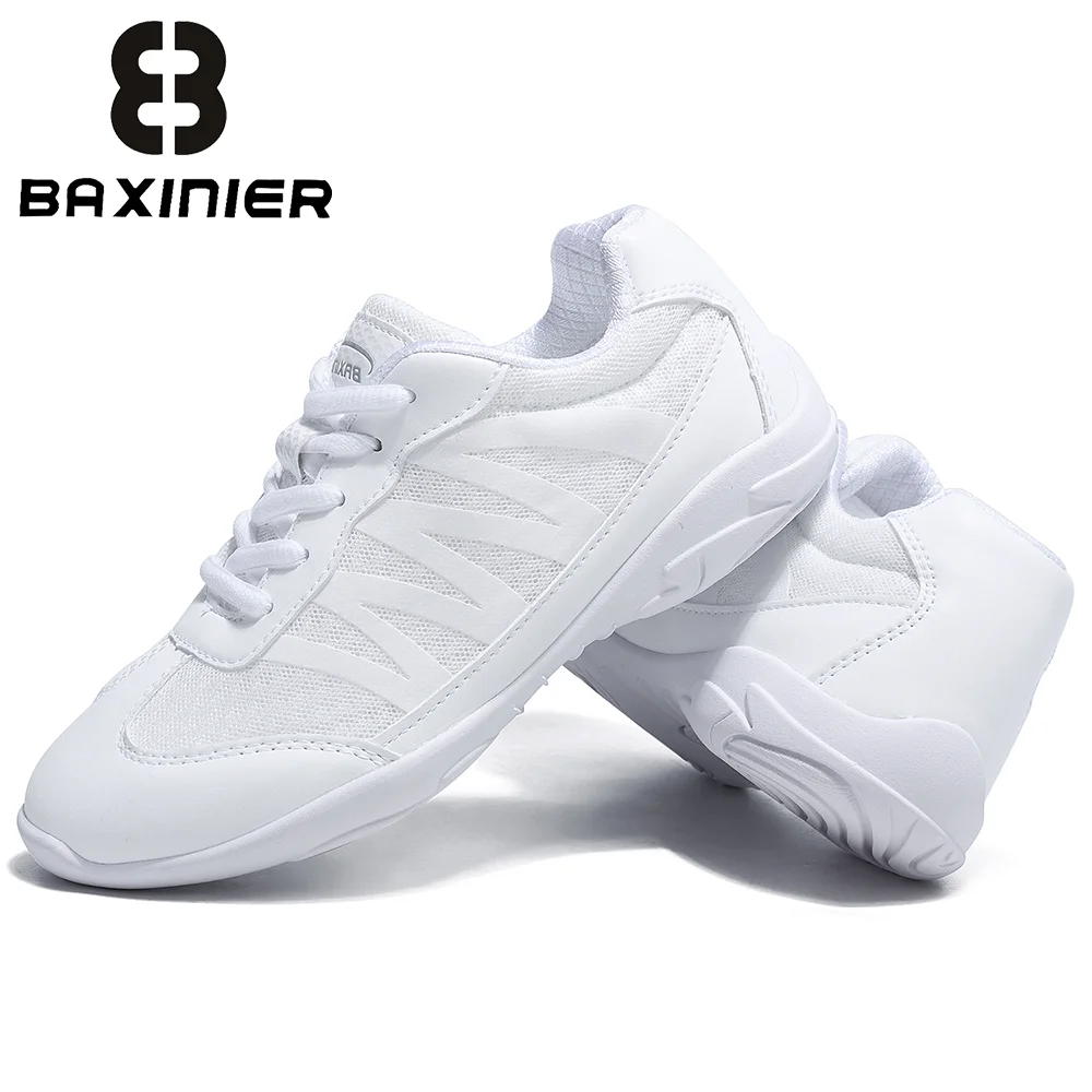 BAXINIER Girls White Cheer Trainers Lightweight Breathable Dance Tennis Youth Competition Sneakers for School Team Sports
