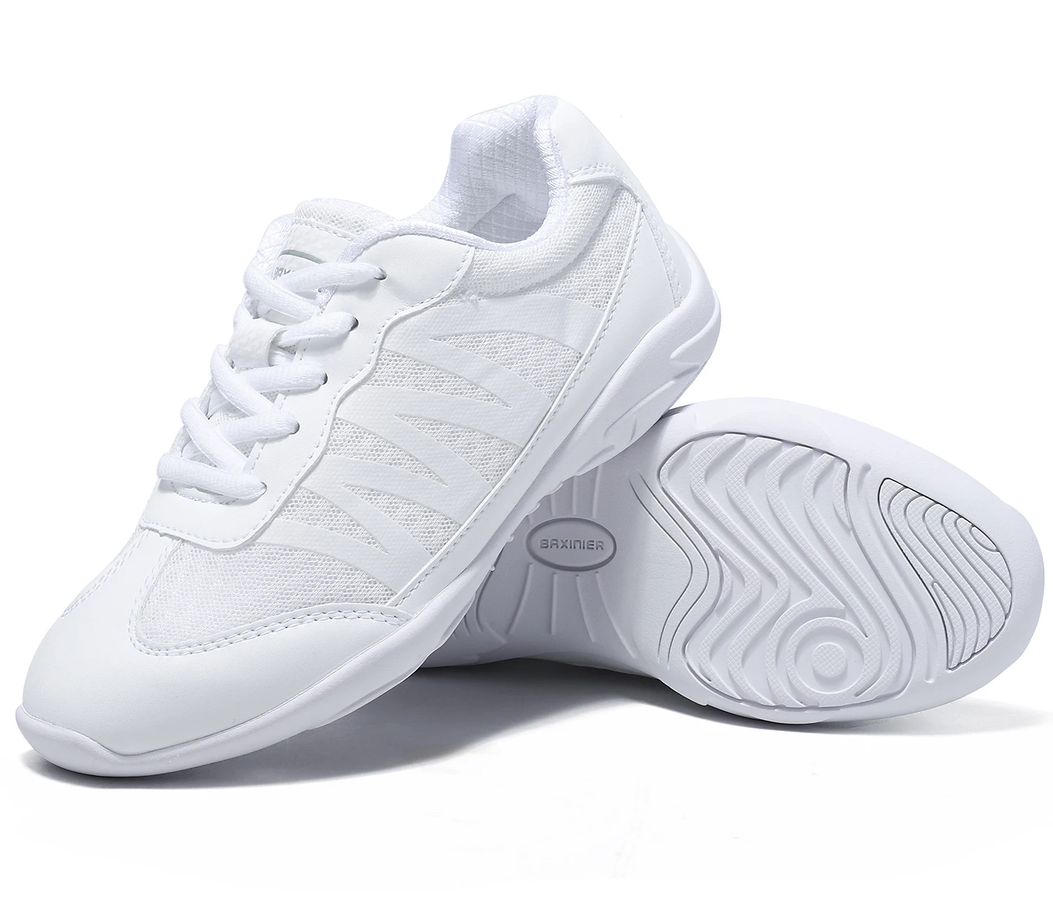 BAXINIER Girls White Cheer Trainers Lightweight Breathable Dance Tennis Youth Competition Sneakers for School Team Sports