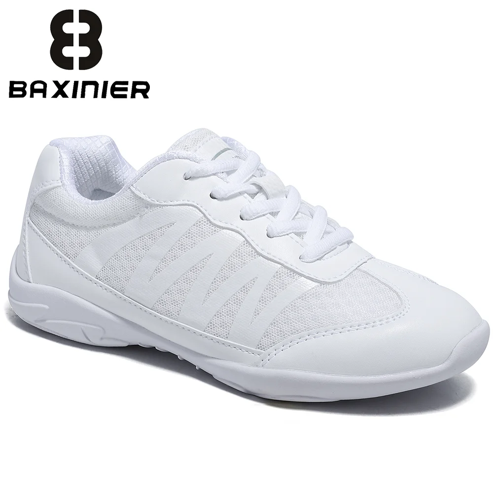 BAXINIER Girls White Cheer Trainers Lightweight Breathable Dance Tennis Youth Competition Sneakers for School Team Sports