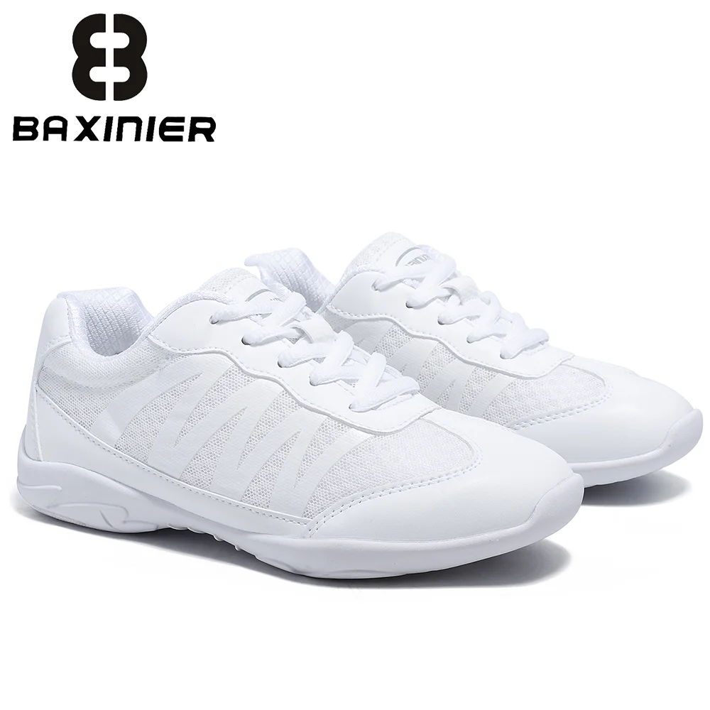 BAXINIER Girls White Cheer Trainers Lightweight Breathable Dance Tennis Youth Competition Sneakers for School Team Sports