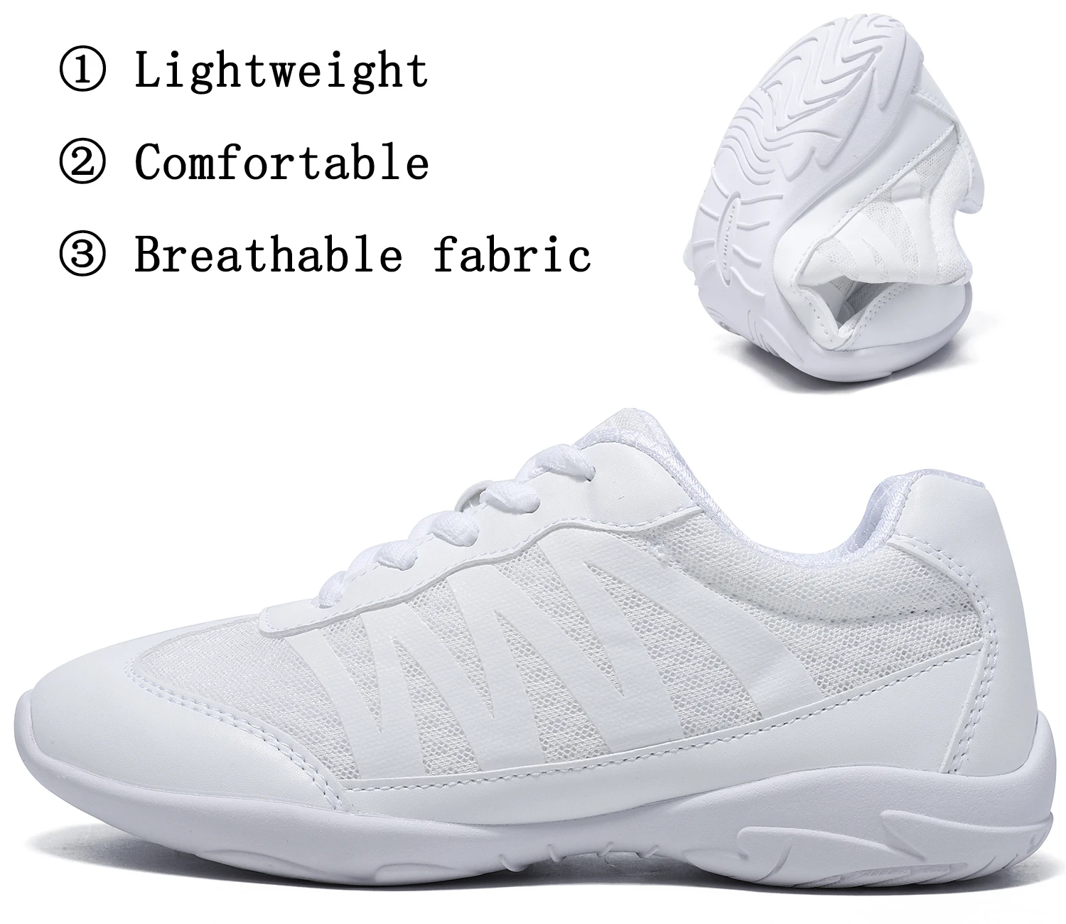 BAXINIER Girls White Cheer Trainers Lightweight Breathable Dance Tennis Youth Competition Sneakers for School Team Sports