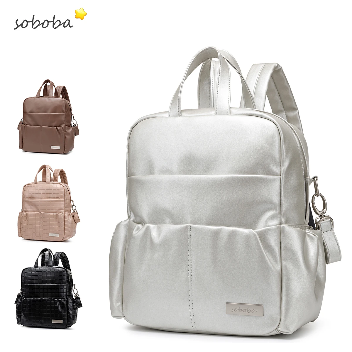 Soboba New Mommy Diaper Bag for Newborn Large Capacity Waterproof Solid Diaper Backpack for Quick Out Going with 2 Straps