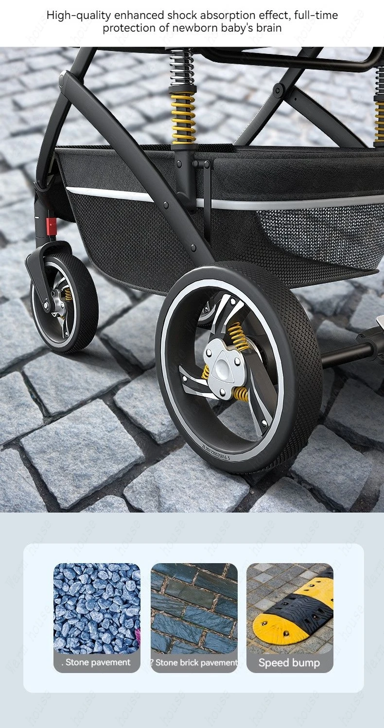 Baby Stroller Can Sit Light Fold Two-way,high Landscape Baby Carriage for Newborn, Four-wheel Shock-absorbing Baby Stroller 2in1
