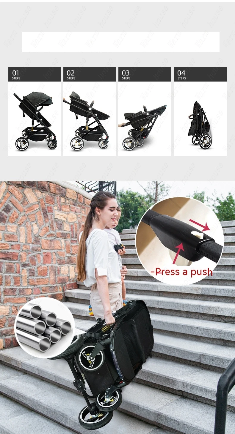 Baby Stroller Can Sit Light Fold Two-way,high Landscape Baby Carriage for Newborn, Four-wheel Shock-absorbing Baby Stroller 2in1