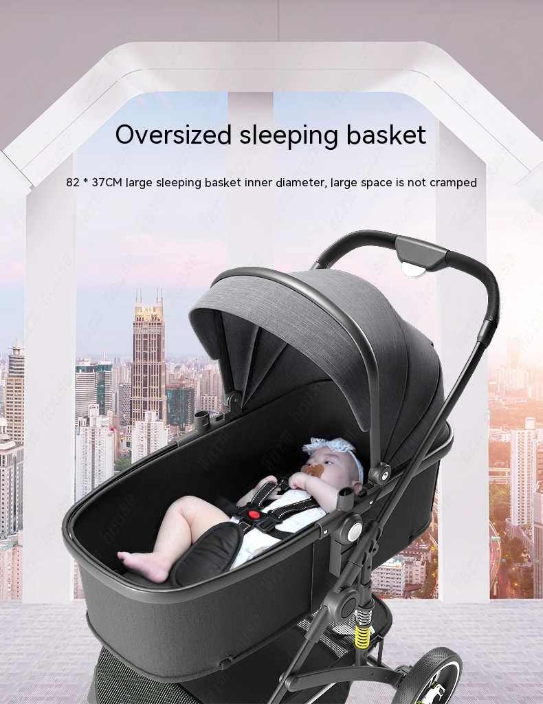 Baby Stroller Can Sit Light Fold Two-way,high Landscape Baby Carriage for Newborn, Four-wheel Shock-absorbing Baby Stroller 2in1