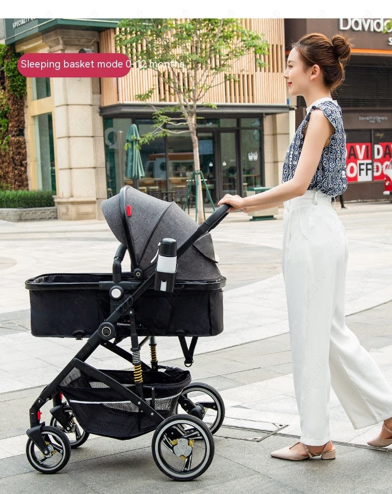 Baby Stroller Can Sit Light Fold Two-way,high Landscape Baby Carriage for Newborn, Four-wheel Shock-absorbing Baby Stroller 2in1