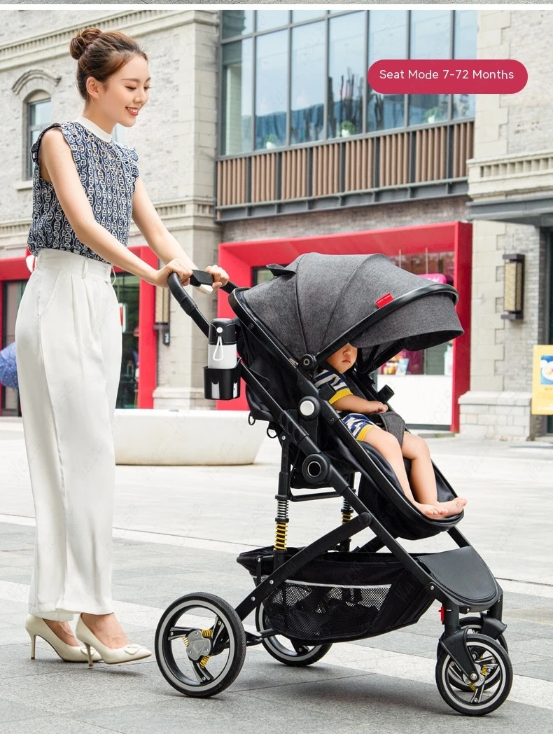 Baby Stroller Can Sit Light Fold Two-way,high Landscape Baby Carriage for Newborn, Four-wheel Shock-absorbing Baby Stroller 2in1