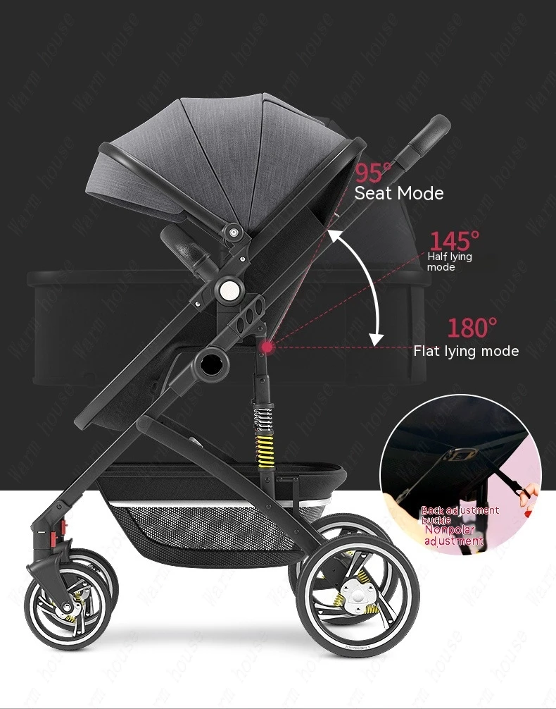 Baby Stroller Can Sit Light Fold Two-way,high Landscape Baby Carriage for Newborn, Four-wheel Shock-absorbing Baby Stroller 2in1