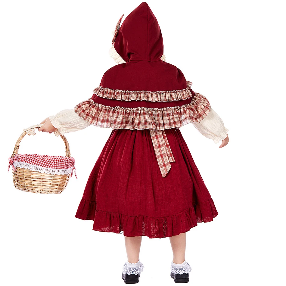 Girls Cosplay Lolita Dress Tops Hooded Cloak Apron Headscarf Sets Children Stage Performance Costume Kid Role Play Deluxe Outfit