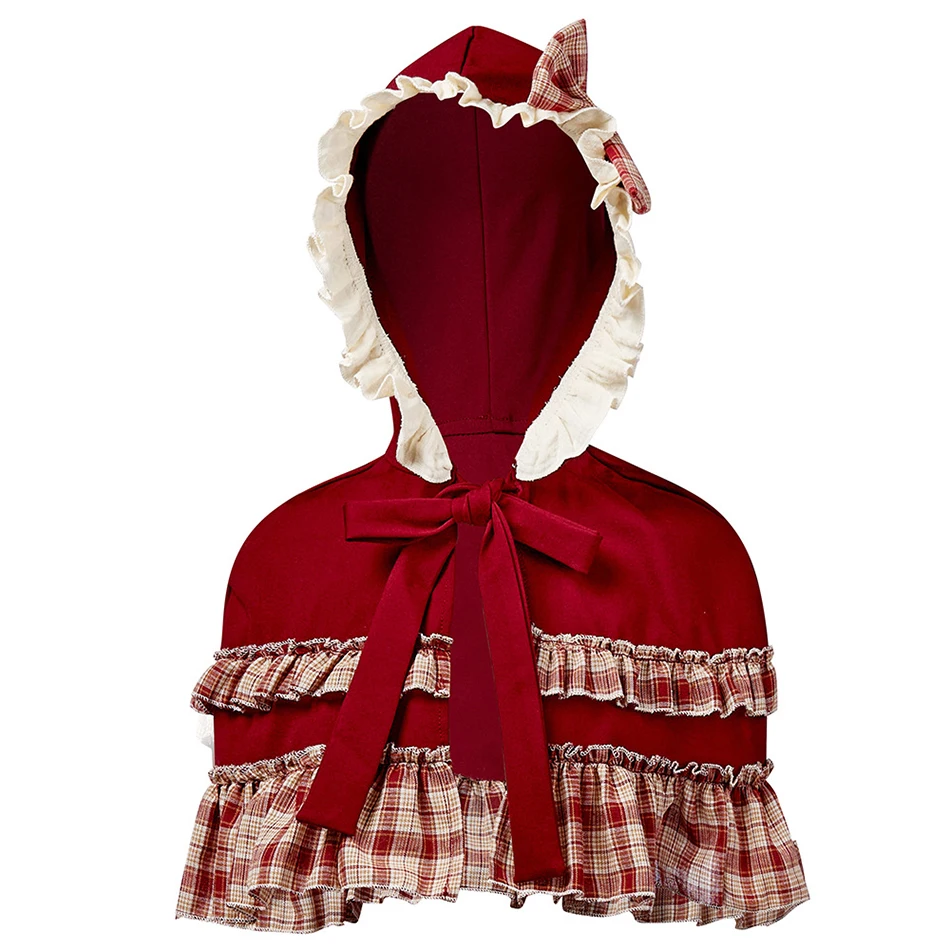 Girls Cosplay Lolita Dress Tops Hooded Cloak Apron Headscarf Sets Children Stage Performance Costume Kid Role Play Deluxe Outfit