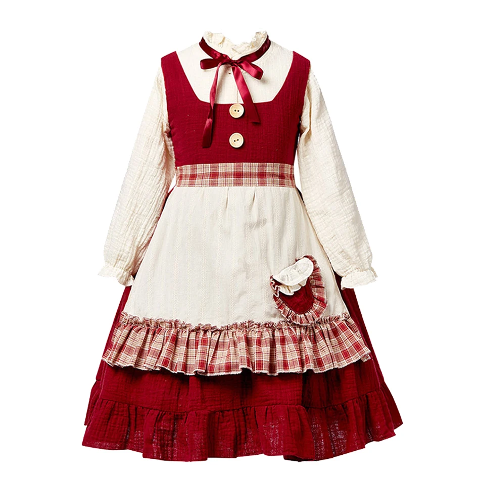 Girls Cosplay Lolita Dress Tops Hooded Cloak Apron Headscarf Sets Children Stage Performance Costume Kid Role Play Deluxe Outfit