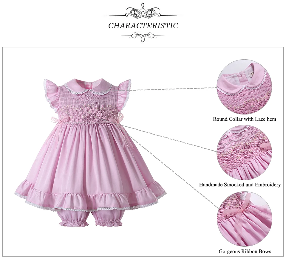 Pettigirl New Arrival Smocked baby dress 100% Cotton baby girl birthday dresses with Matching Shorts