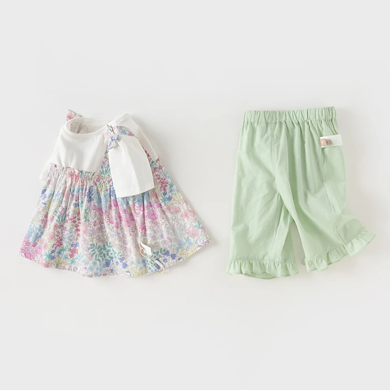 Dave Bella 2024 New Summer Children'S Girls Baby Two-Piece Girls Print Short-Sleeved Set Charm Sweet Lovely Casual DB2240942