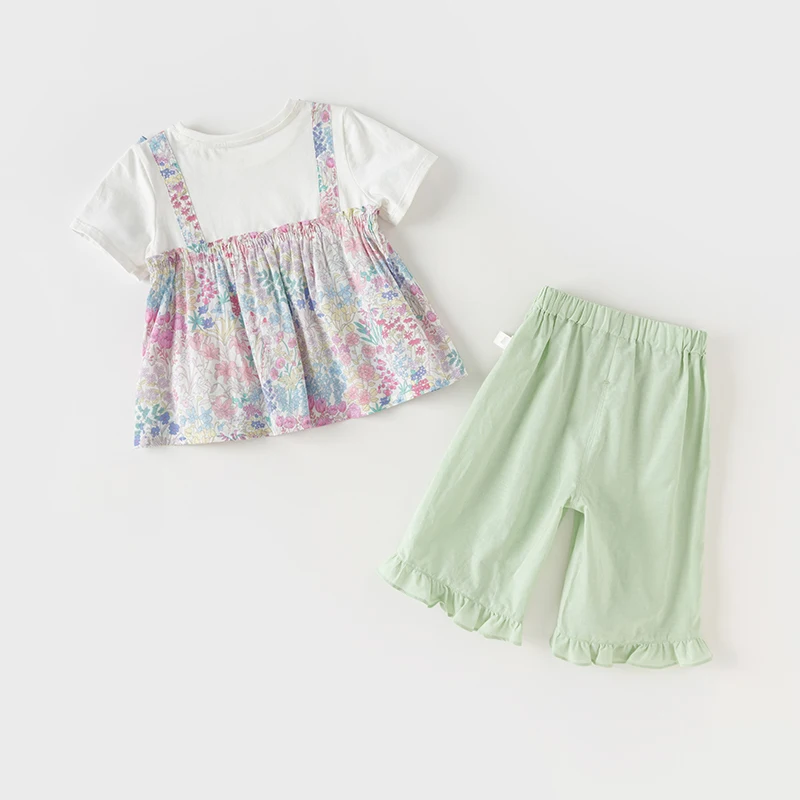 Dave Bella 2024 New Summer Children'S Girls Baby Two-Piece Girls Print Short-Sleeved Set Charm Sweet Lovely Casual DB2240942