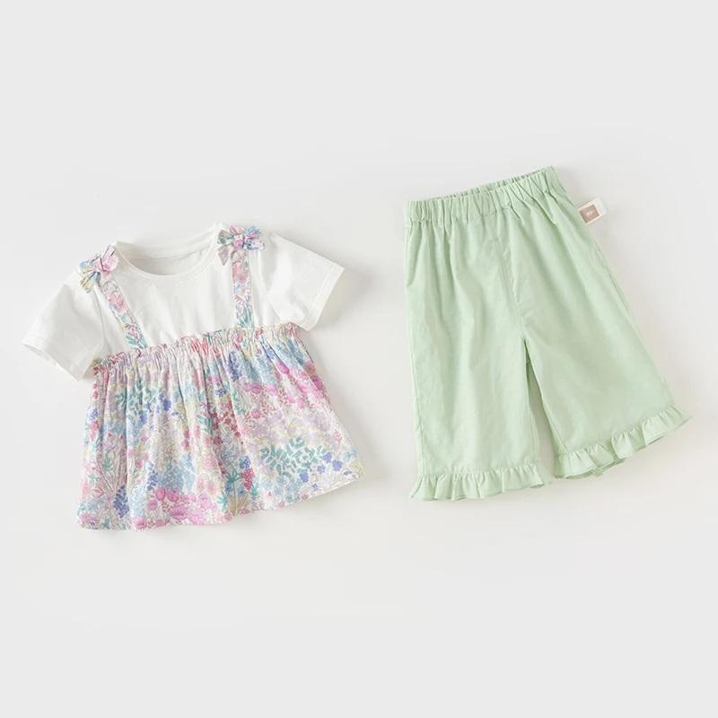 Dave Bella 2024 New Summer Children'S Girls Baby Two-Piece Girls Print Short-Sleeved Set Charm Sweet Lovely Casual DB2240942