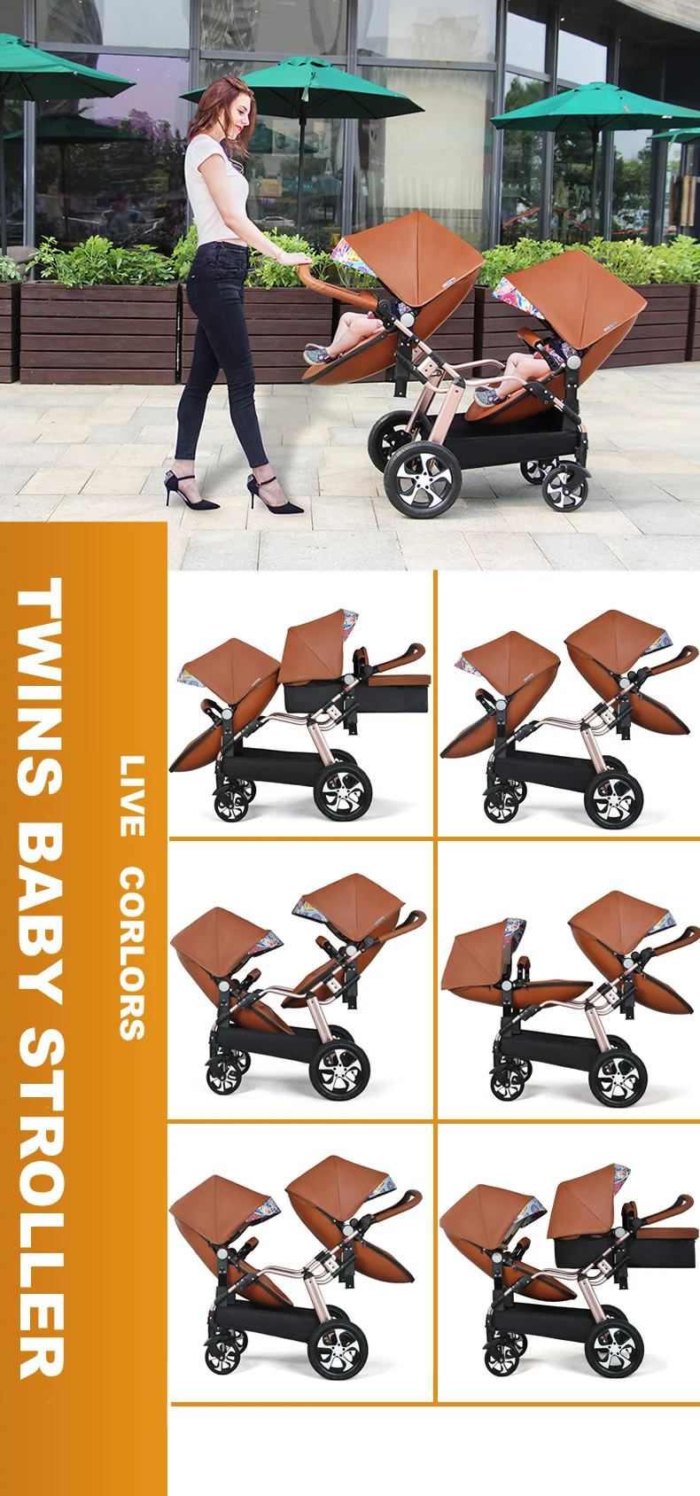 2025 New Twin baby strollers,Eggshel Double baby strollers,Luxury leather baby carriage,portable Folding Double Newborn Pram