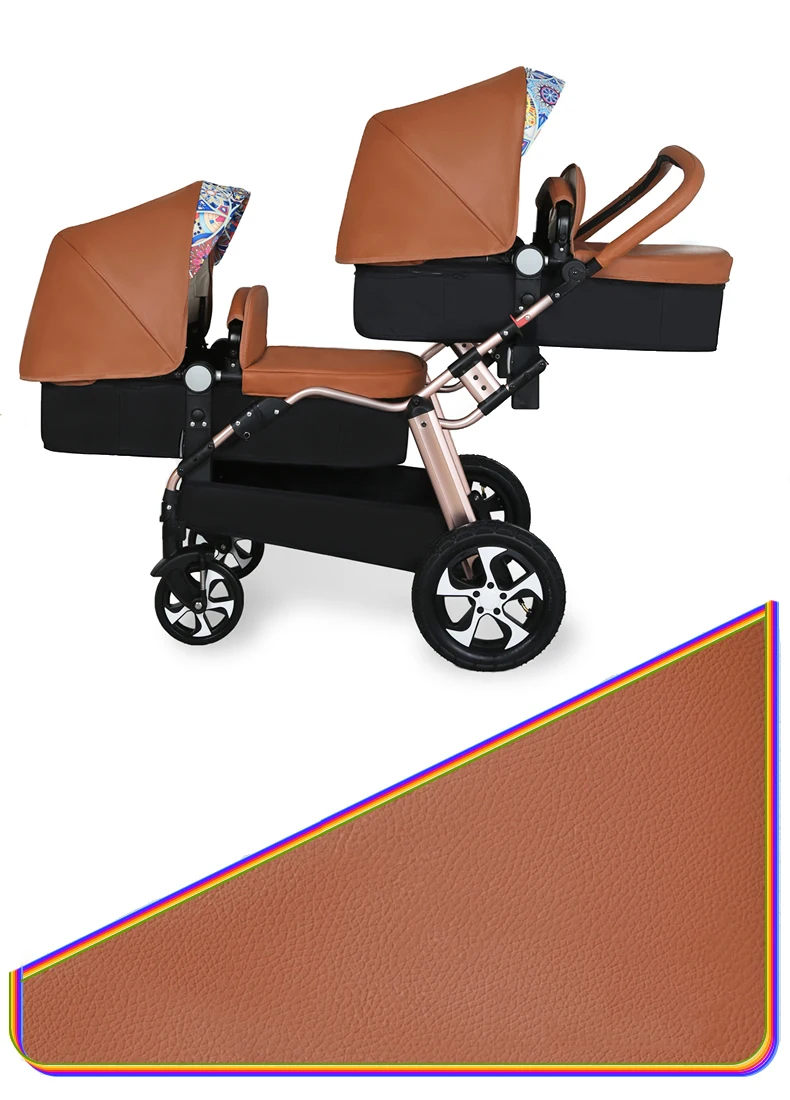 2025 New Twin baby strollers,Eggshel Double baby strollers,Luxury leather baby carriage,portable Folding Double Newborn Pram