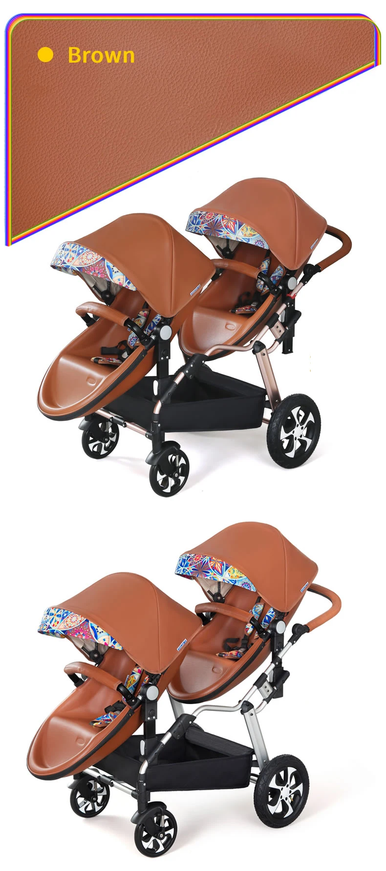 2025 New Twin baby strollers,Eggshel Double baby strollers,Luxury leather baby carriage,portable Folding Double Newborn Pram