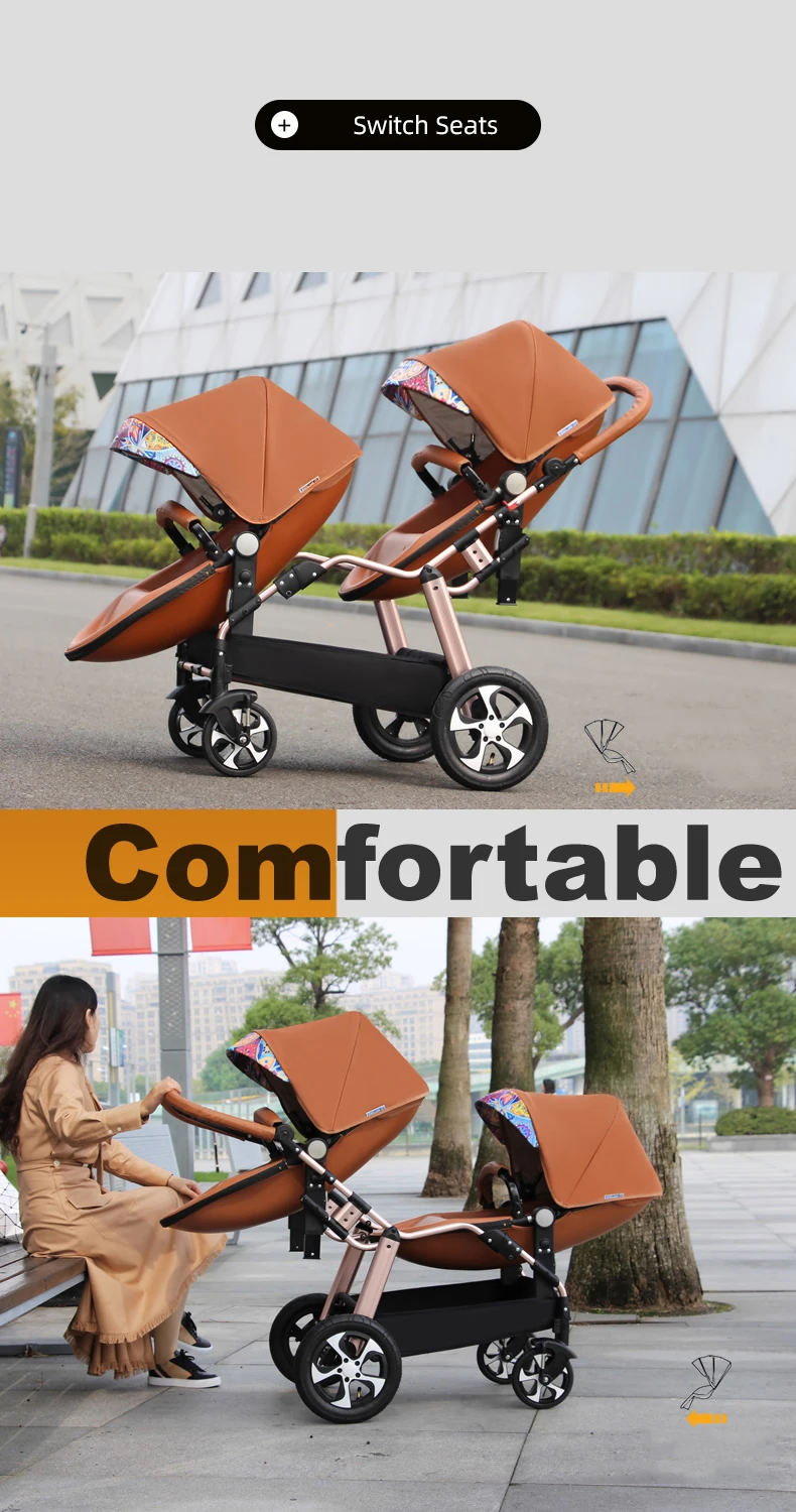 2025 New Twin baby strollers,Eggshel Double baby strollers,Luxury leather baby carriage,portable Folding Double Newborn Pram