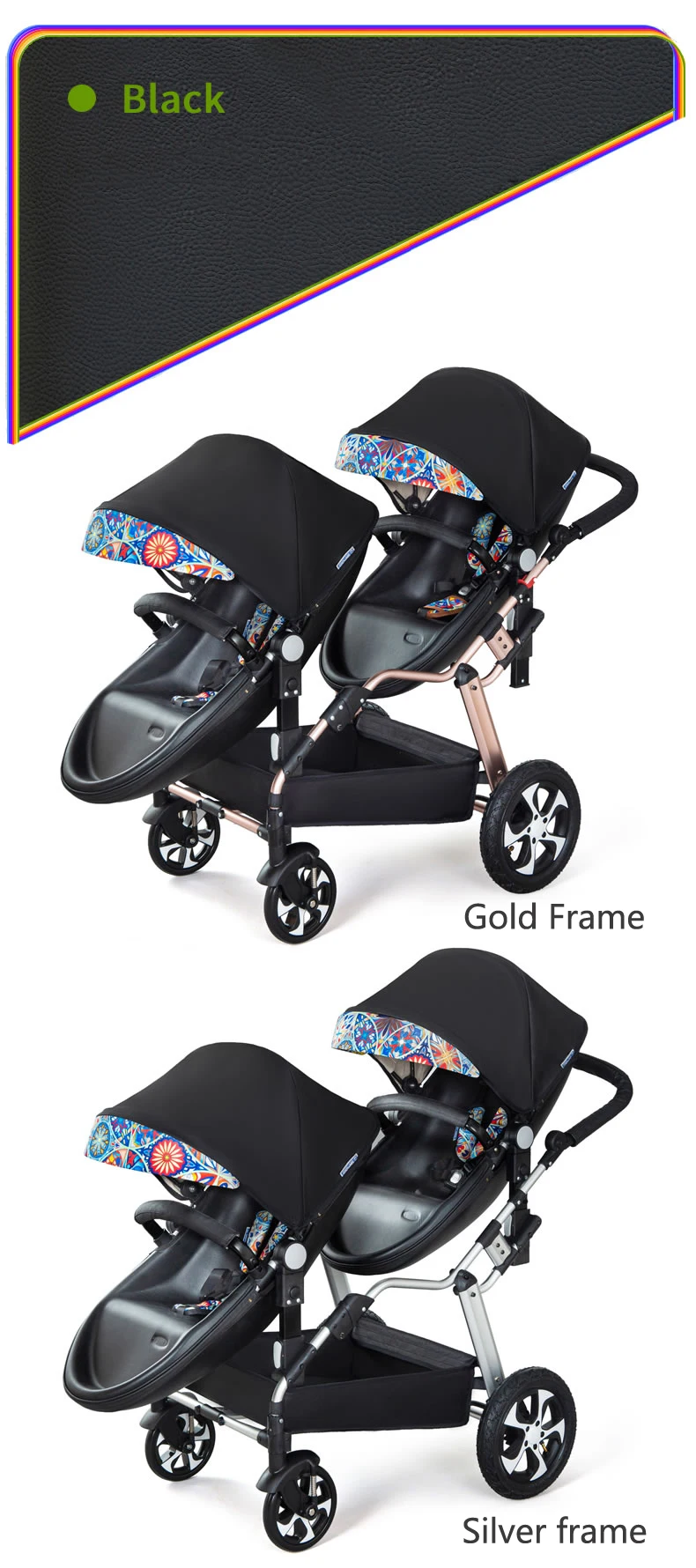 2025 New Twin baby strollers,Eggshel Double baby strollers,Luxury leather baby carriage,portable Folding Double Newborn Pram