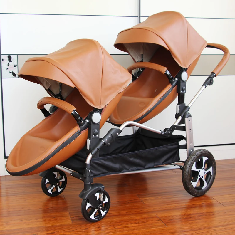 2025 New Twin baby strollers,Eggshel Double baby strollers,Luxury leather baby carriage,portable Folding Double Newborn Pram