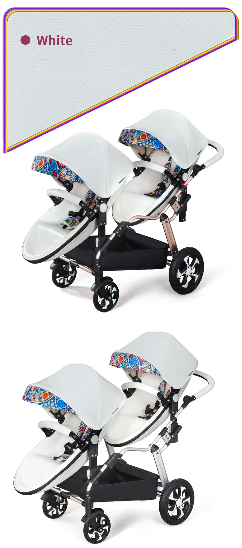 2025 New Twin baby strollers,Eggshel Double baby strollers,Luxury leather baby carriage,portable Folding Double Newborn Pram