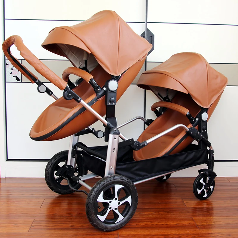 2025 New Twin baby strollers,Eggshel Double baby strollers,Luxury leather baby carriage,portable Folding Double Newborn Pram