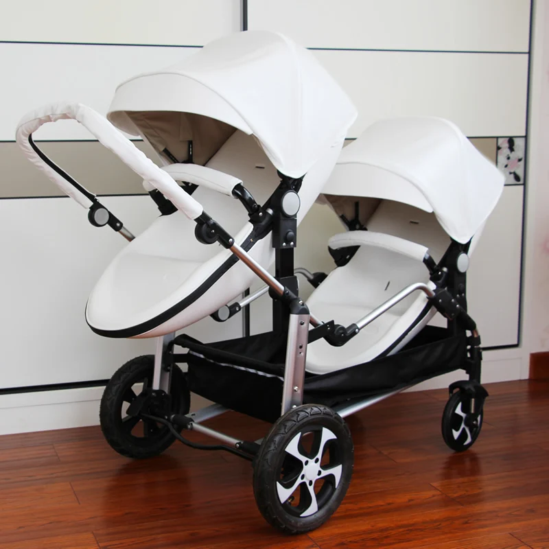 2025 New Twin baby strollers,Eggshel Double baby strollers,Luxury leather baby carriage,portable Folding Double Newborn Pram