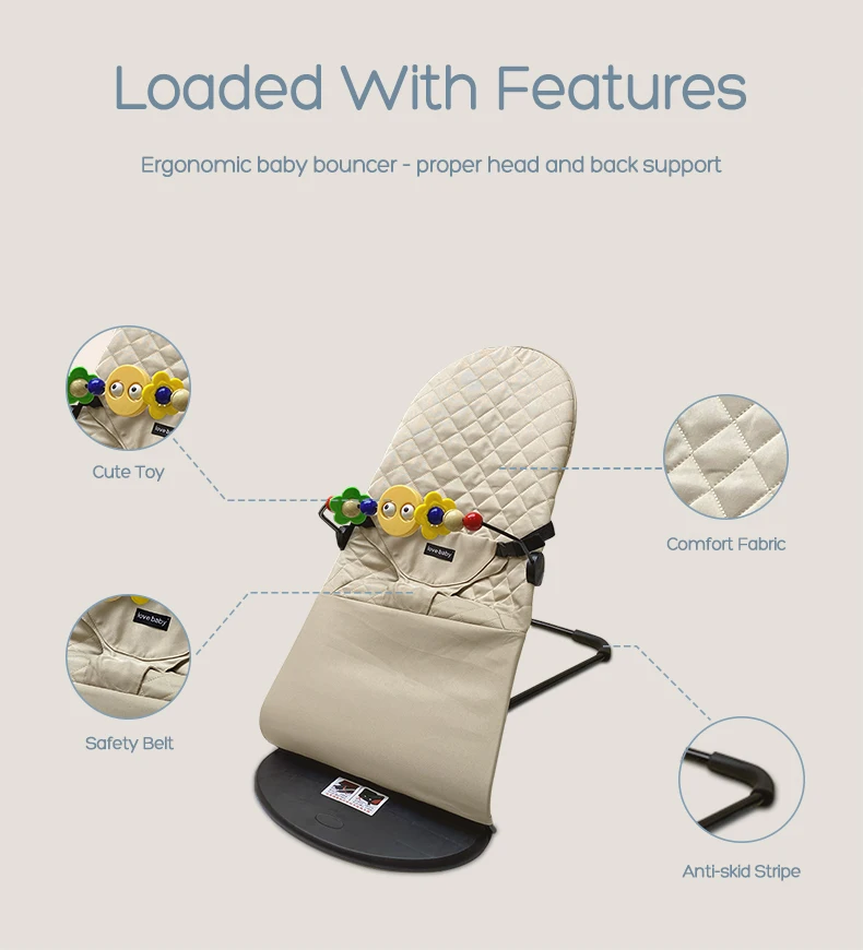 Baby Rocking Chair with Toys Foldable Swing Chair for Babies & Toddlers Three-speed Height Adjustment Baby Comfort Chair